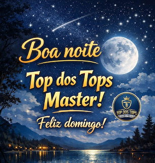 Illustrated moonlit mountain lake at night with stars and Portuguese greeting text