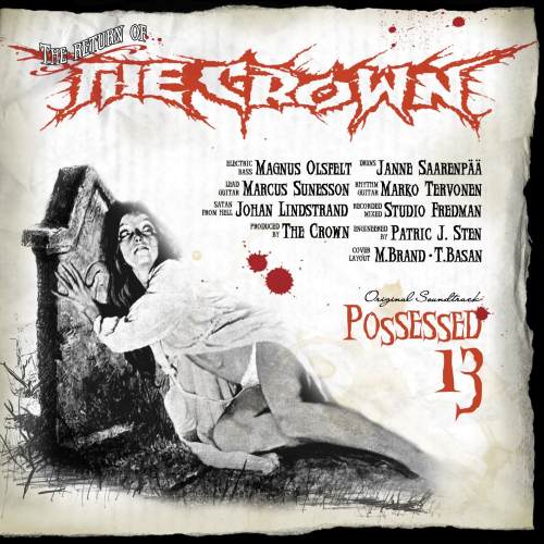 Dark album cover showing a kneeling woman by a gravestone with red gothic text and credits