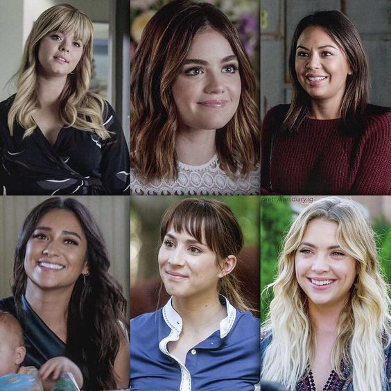 Grid collage of six women smiling in close-up portrait photos
