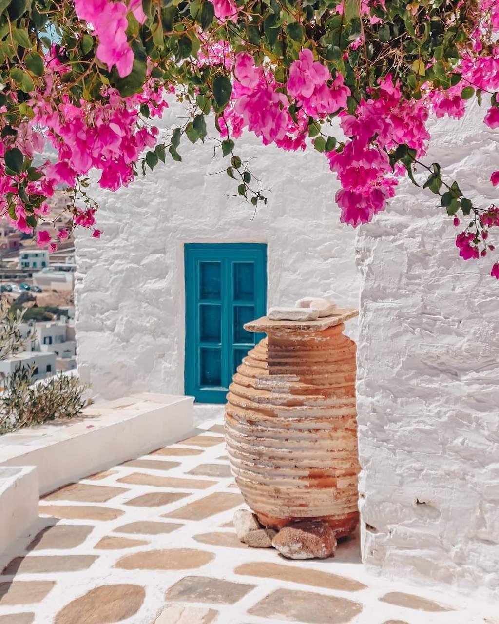 Greek Bougainvillea and Blue Door