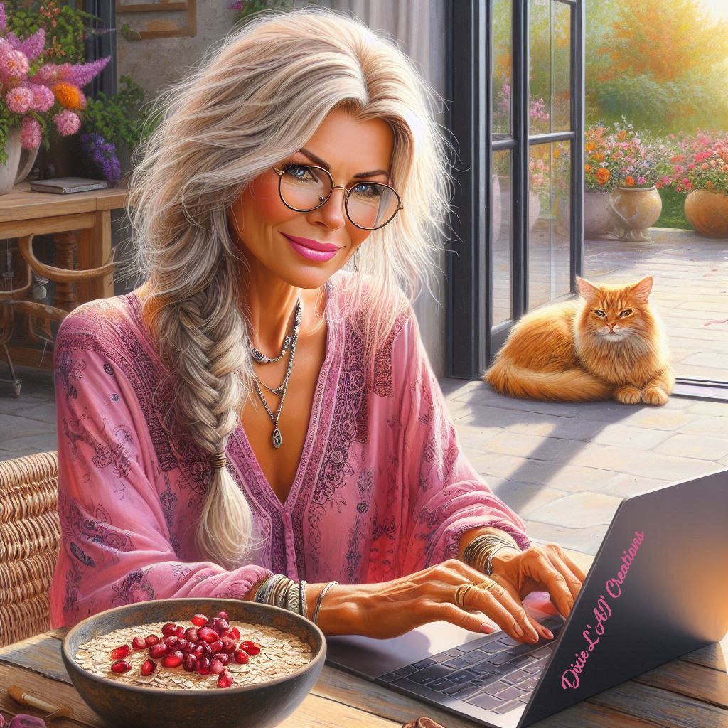 Woman Working on Sunny Terrace