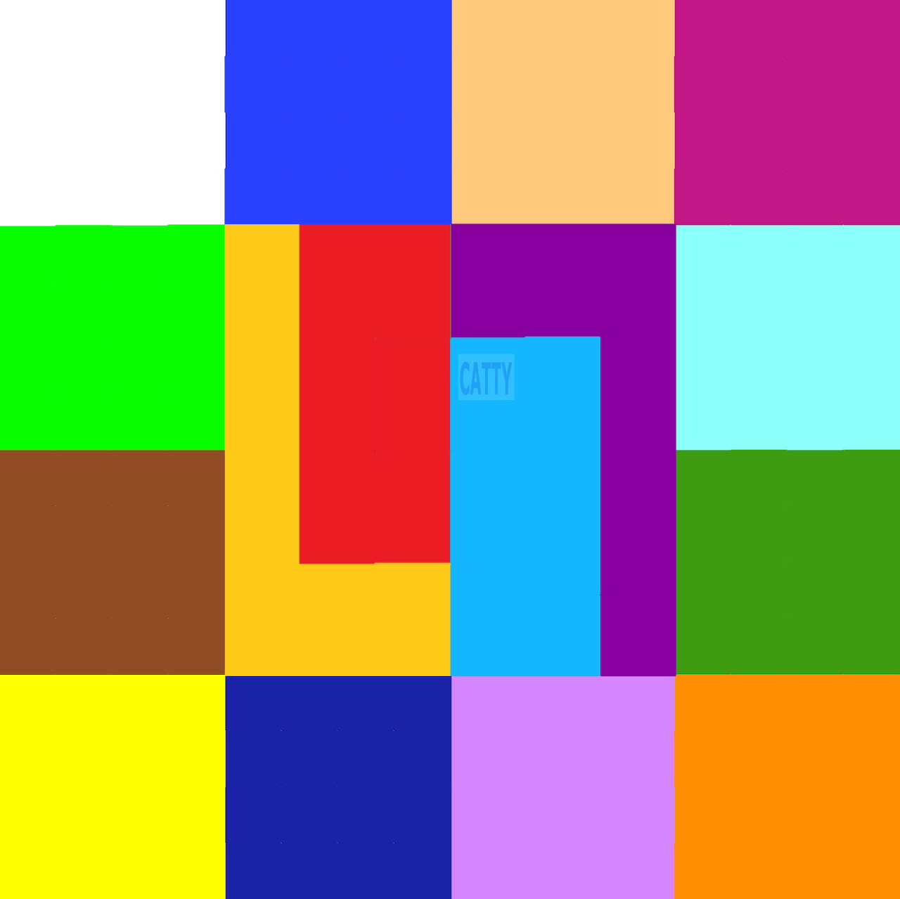 Abstract geometric pattern with colorful rectangular blocks in bright blues, reds, yellows, greens, and purples