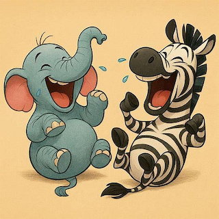 Laughing Baby Elephant and Zebra