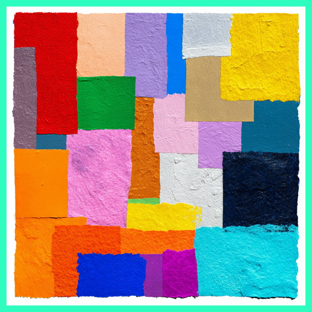 Abstract painting with colorful rectangular blocks in a grid arrangement