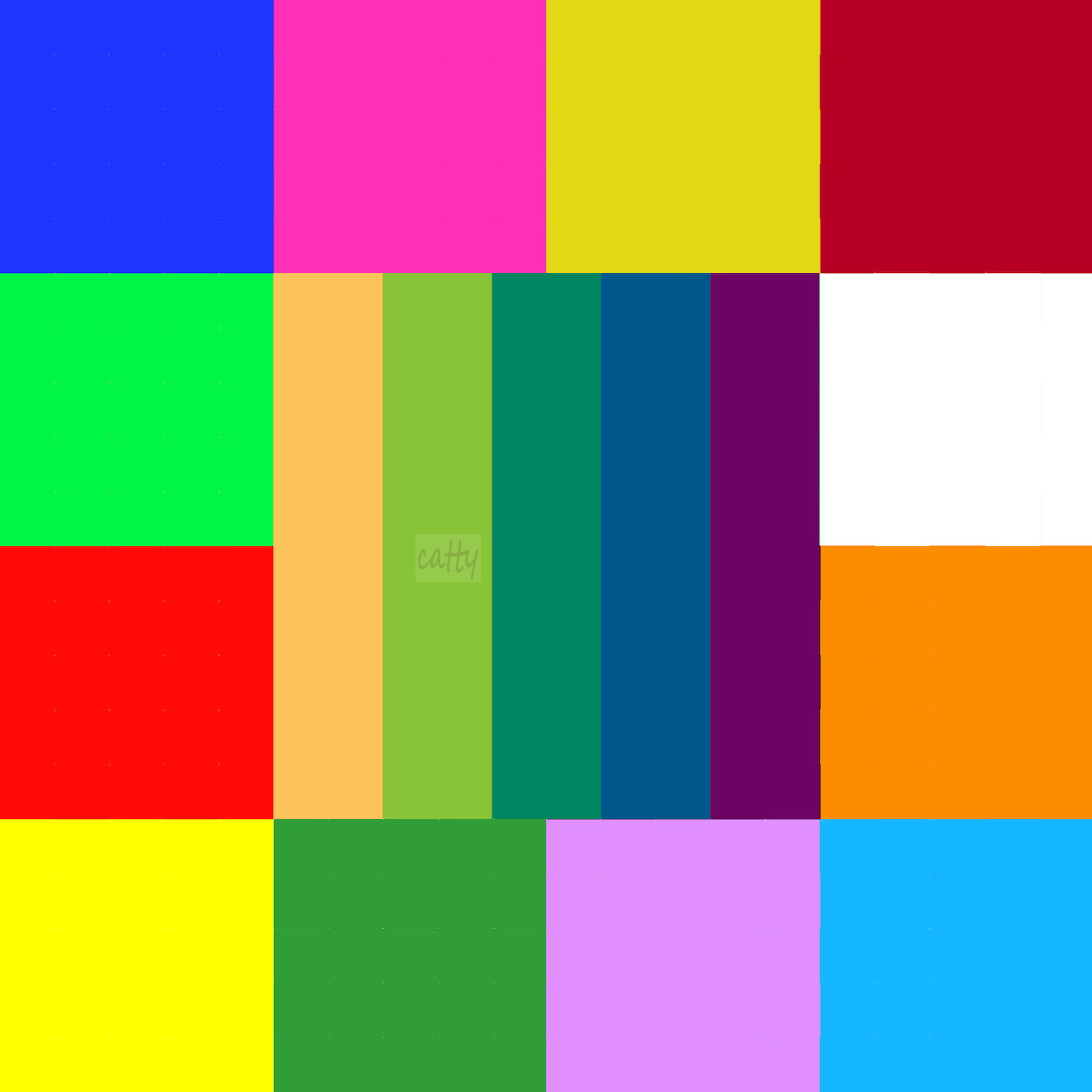 Abstract geometric grid of bright colored squares in various arrangements