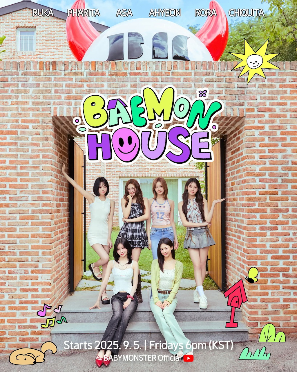 BABYMONSTER K-pop girl group members posing together in a group portrait