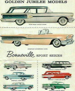 Vintage Pontiac Golden Jubilee Models advertisement showing multiple1958 car illustrations
