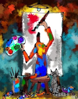 Colorful Artist Painting Canvas