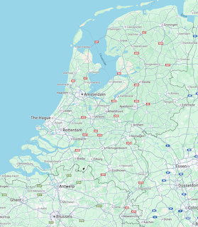 Map of the Netherlands showing cities, roads, and geographic features including coastline and borders