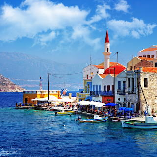 Greek Harbor Village with Boats