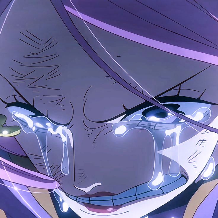 Close-up anime girl Bonney crying with tears streaming down her face
