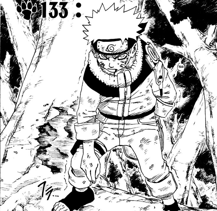 Manga panel showing Naruto character in black and white with motion effects