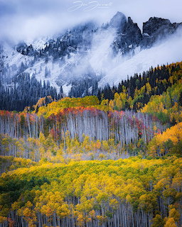 Autumn Mountains Snow Peaks Forest