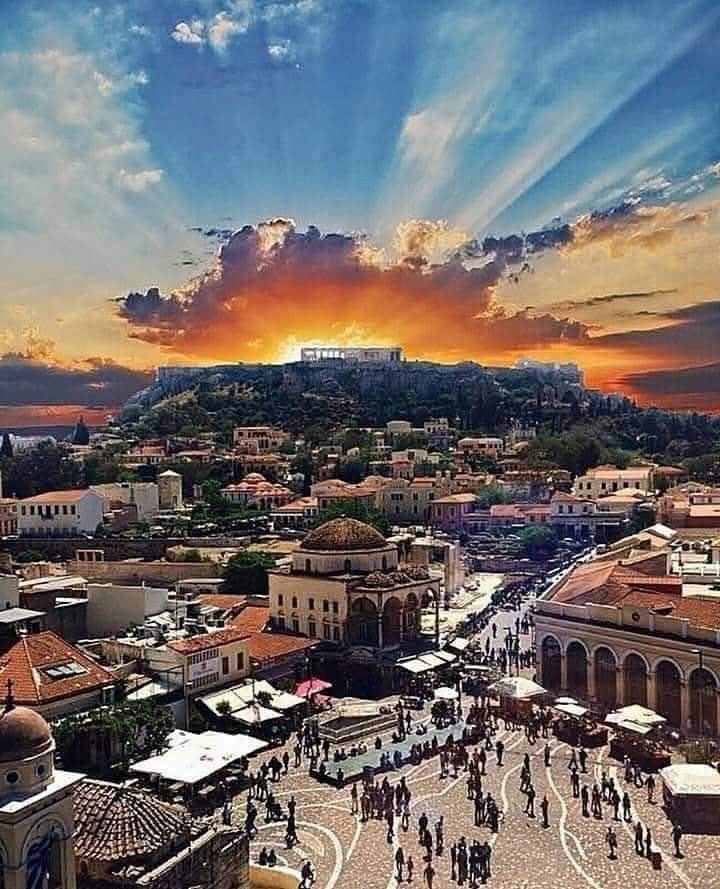 Acropolis of Athens with the Parthenon temple on a hill above the city