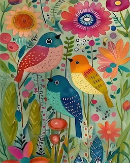 Colorful Floral Birds