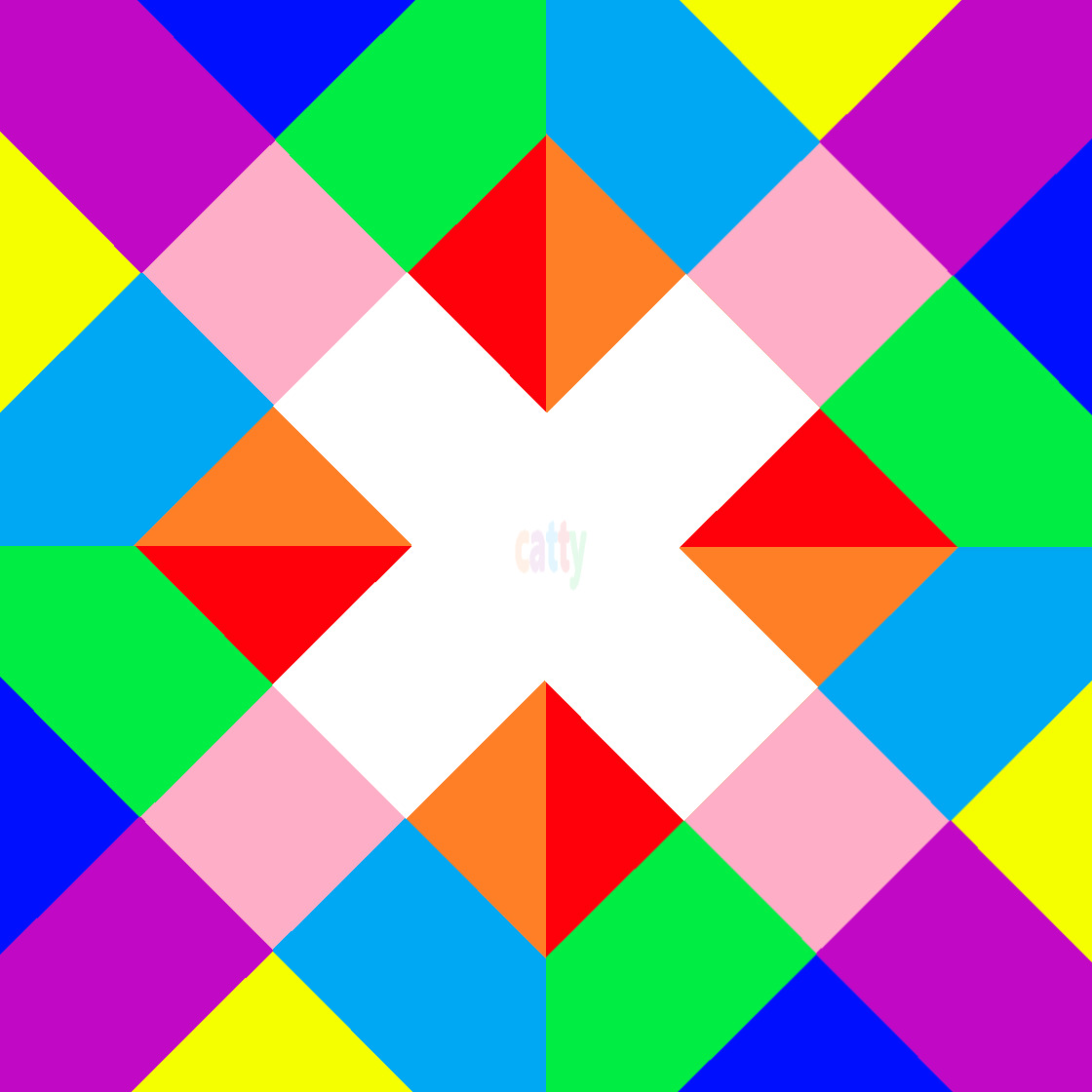 Symmetrical geometric pattern with white cross and bright colored triangular shapes arranged in quadrants