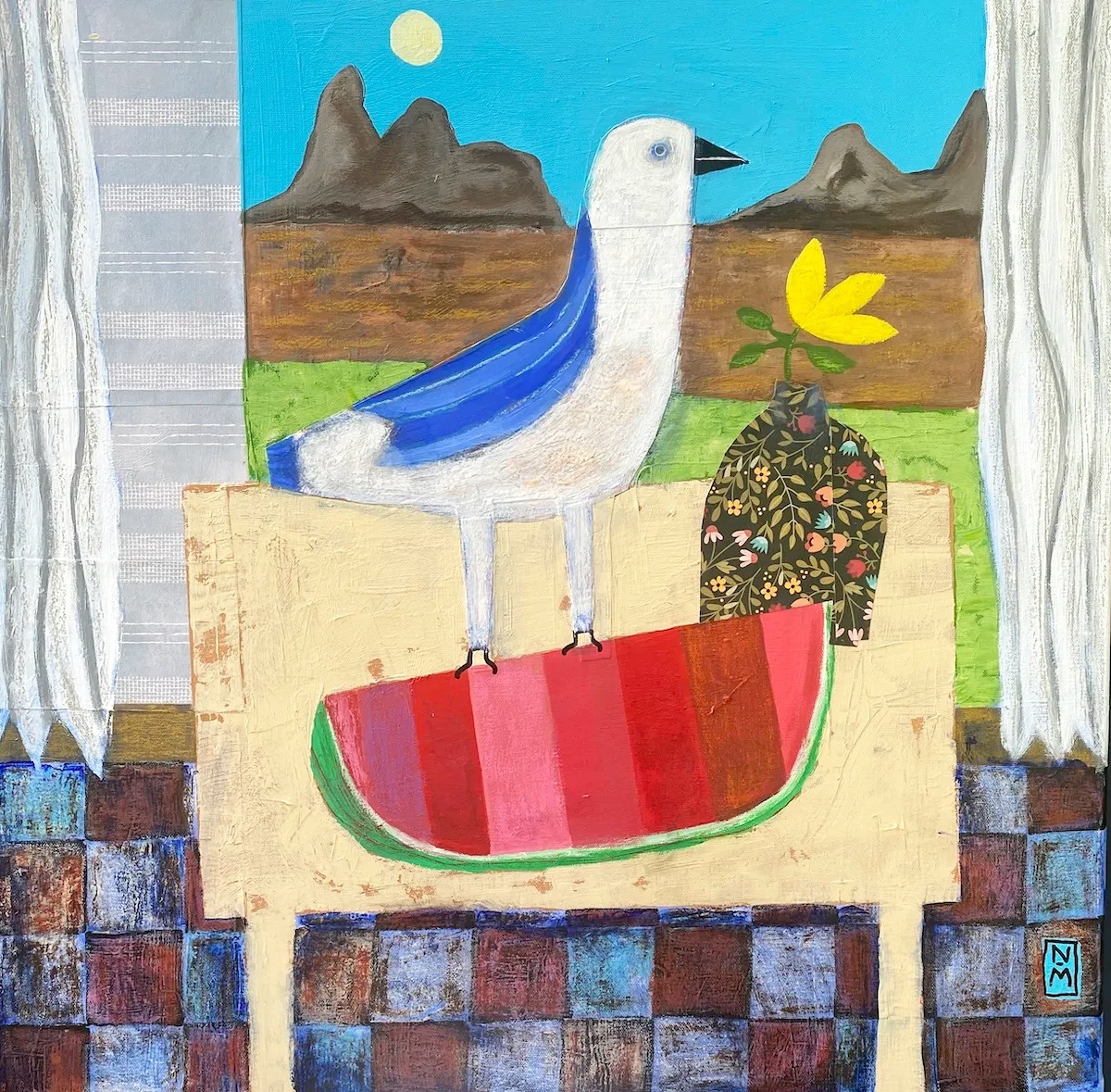 Bird with Yellow Flower