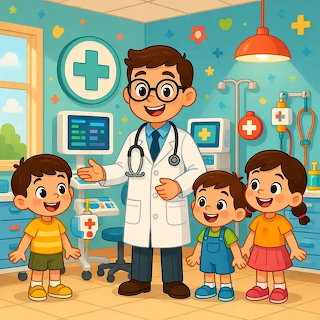 Cartoon Doctor with Children