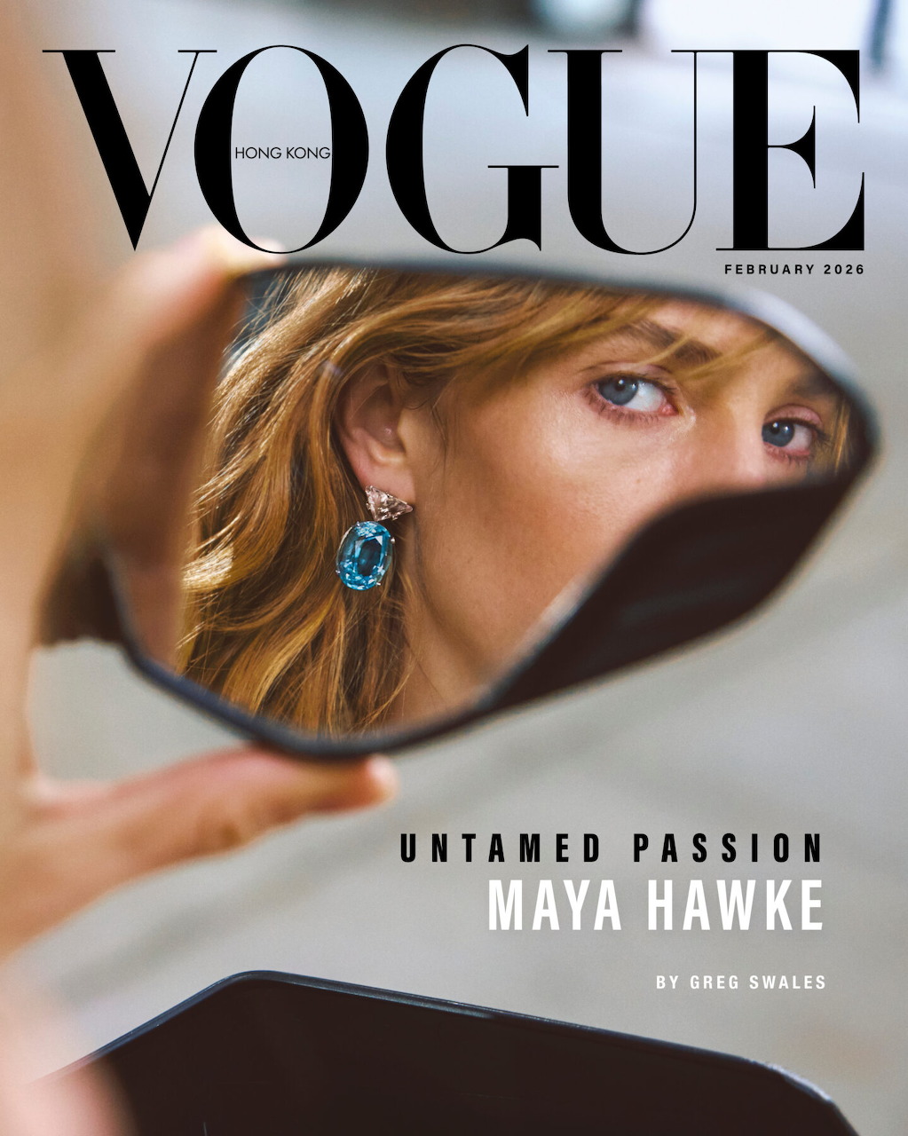 Maya Hawke in an elegant Vogue fashion editorial portrait.