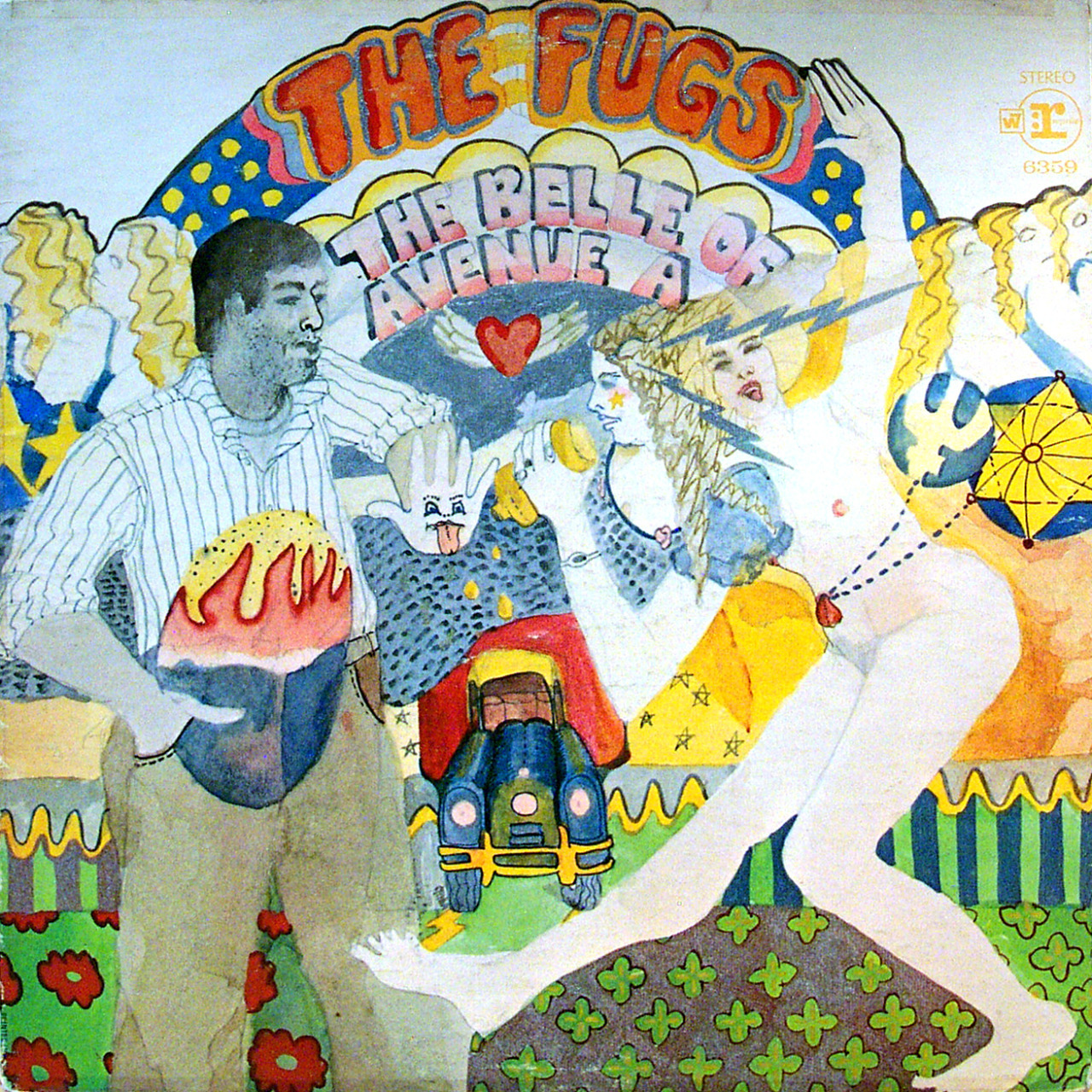 Psychedelic album cover with collage elements, text reading 'The Fugs', and surreal imagery in vibrant colors