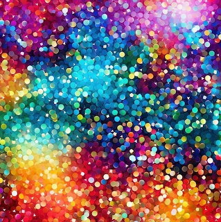 Colorful abstract background of rainbow sequins with bokeh light circles in red, orange, yellow, green, blue, and purple
