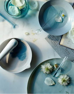 Aqua Blue Ceramic Tableware Flatlay