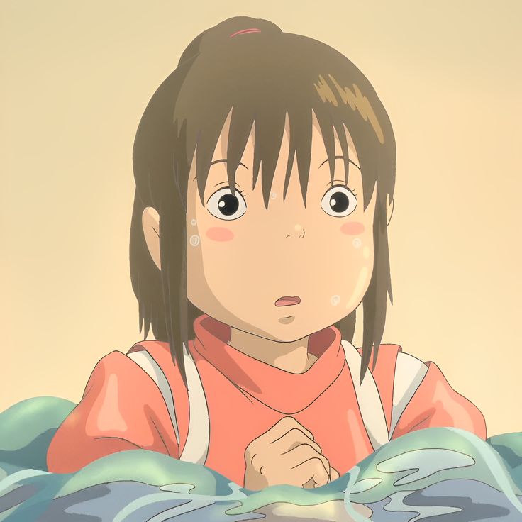 Anime-style young girl with short dark hair and a surprised expression, wearing a pink shirt