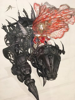 Fantasy warrior in black armor with flowing red cape illustration