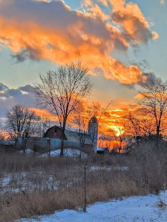 Winter Sunset Farmhouse