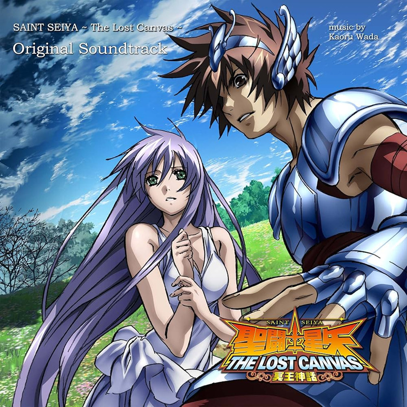 Anime artwork showing armored male character and long-haired female character from Saint Seiya The Lost Canvas