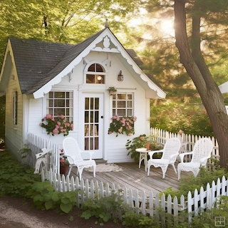 White Cottage in Forest Garden