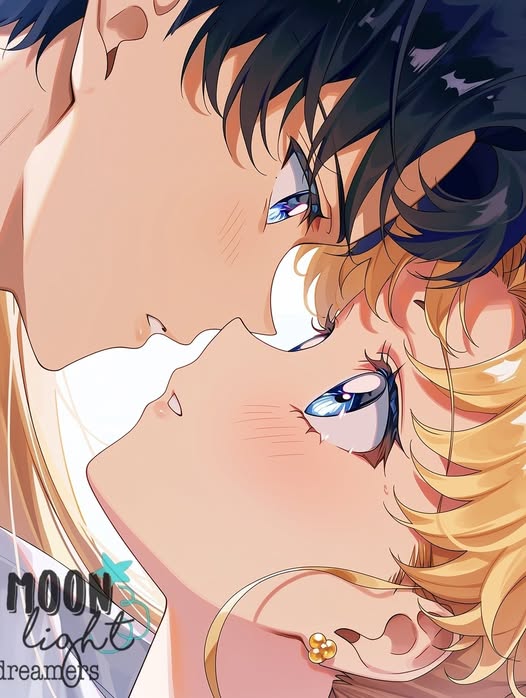 Anime close-up of Usagi and Mamoru almost kissing, Sailor Moon fan art