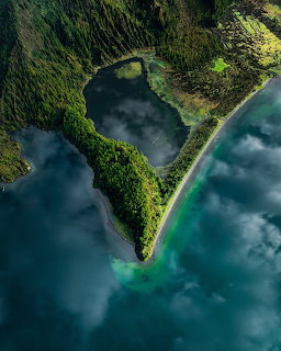 Aerial Volcanic Lake Island