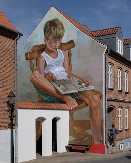 Giant Child Reading Mural