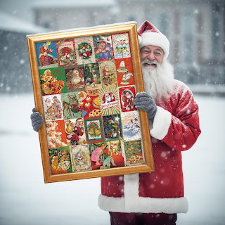 Santa with Vintage Christmas Cards