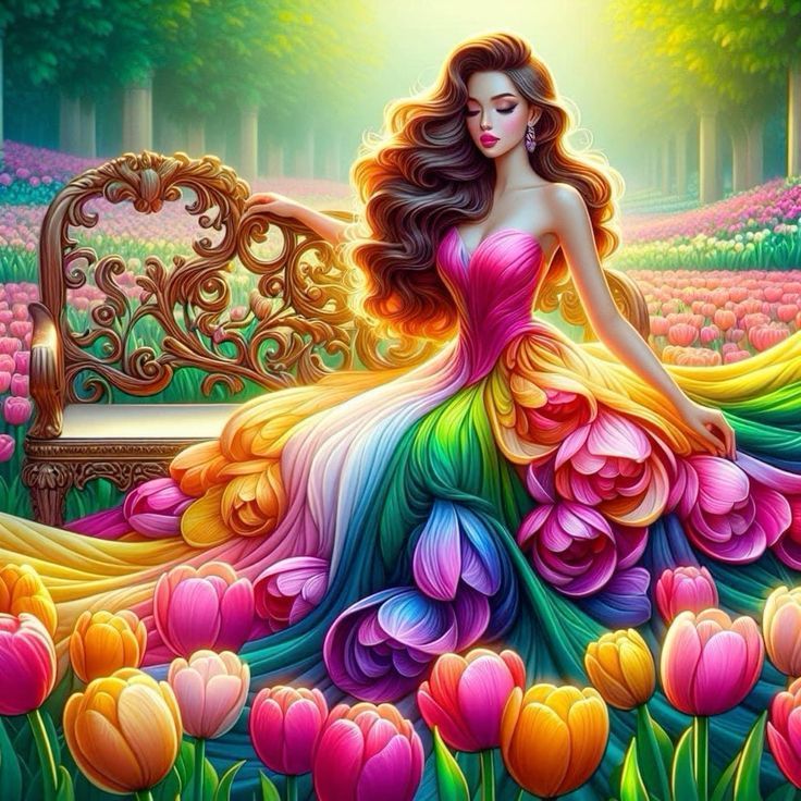 Woman in Tulip Field