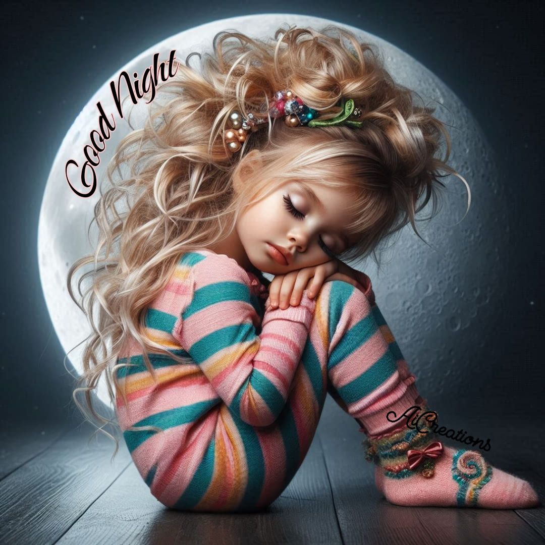 Fantasy art portrait of blonde woman in striped outfit with full moon backdrop