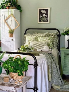 Vintage Farmhouse Bedroom Green Decor
