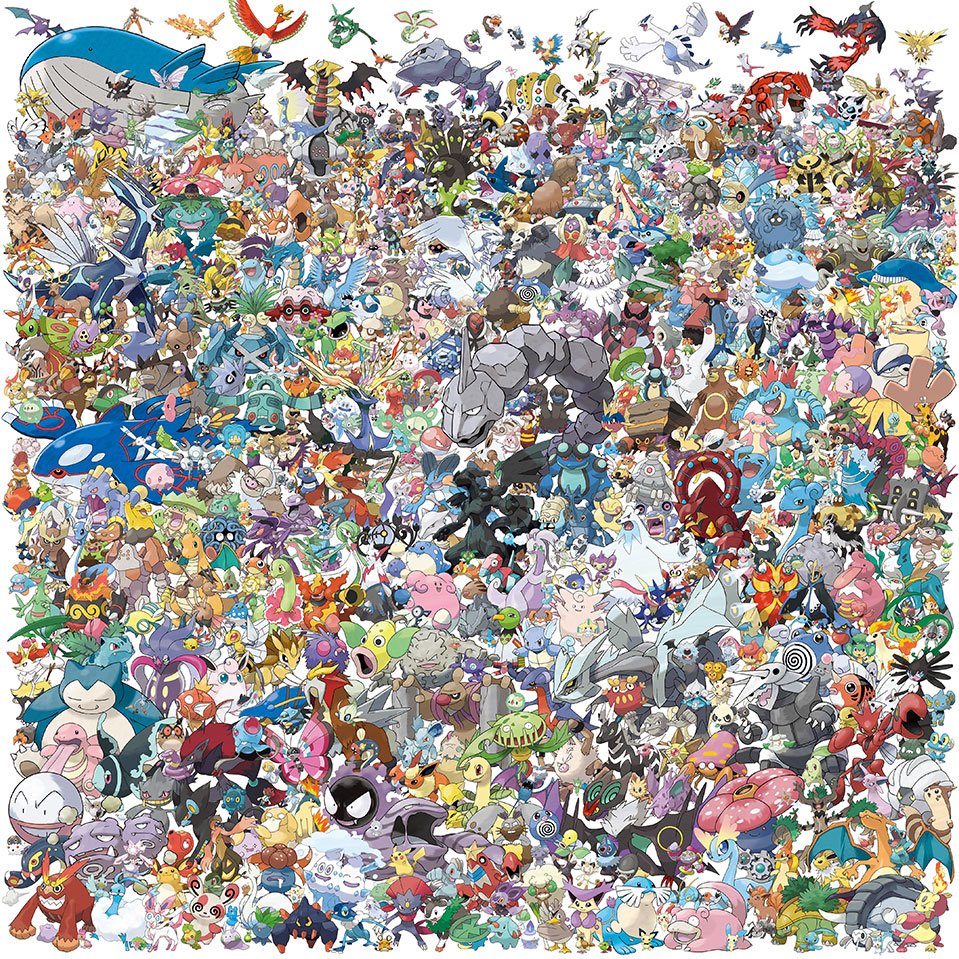 Dense collage of hundreds of colorful Pokemon characters packed together