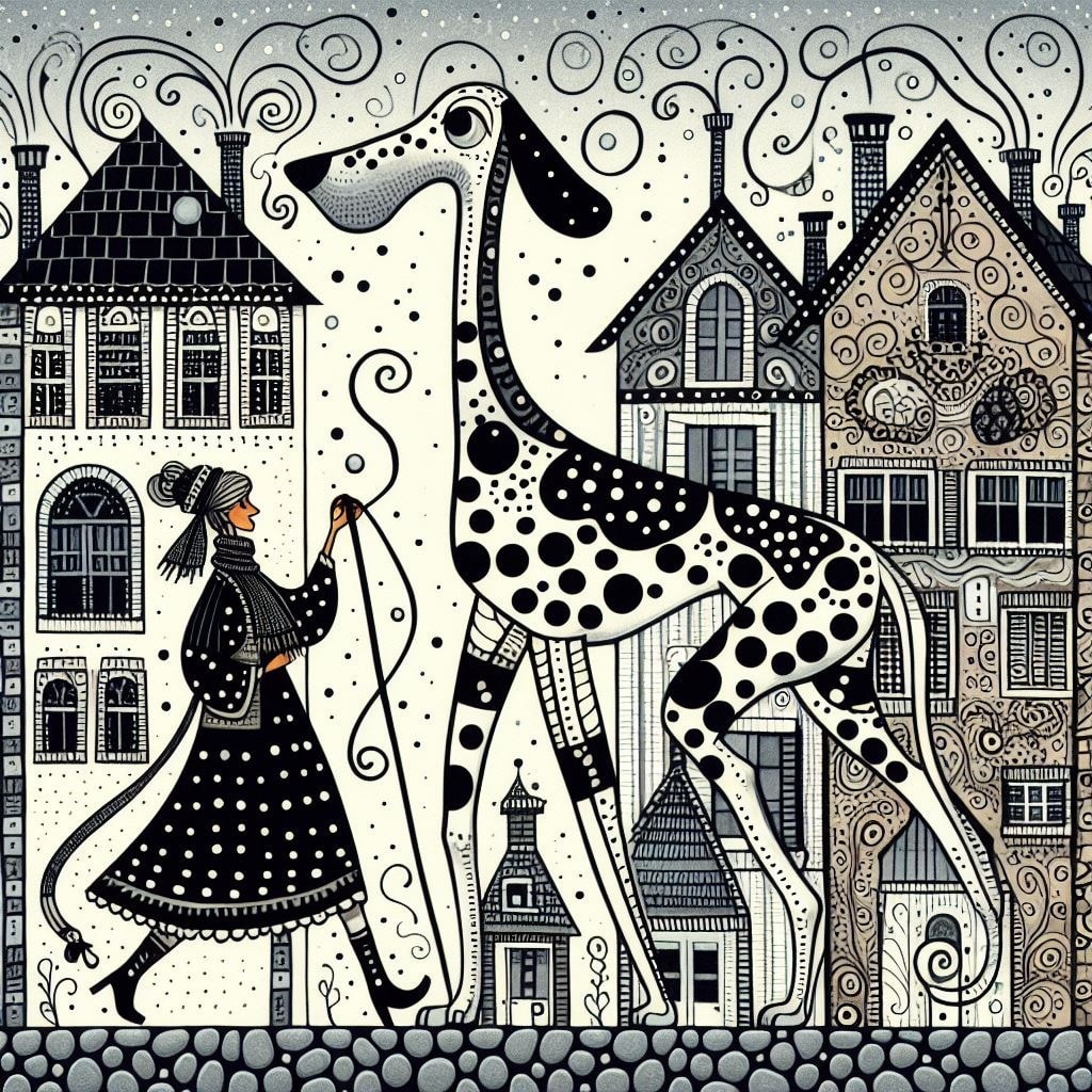Whimsical Girl and Dog