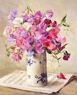 Sweet Peas in Porcelain Vase