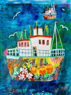 Colorful Boat Folk Art Painting