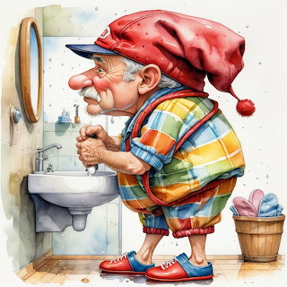 Cartoon Man at Sink