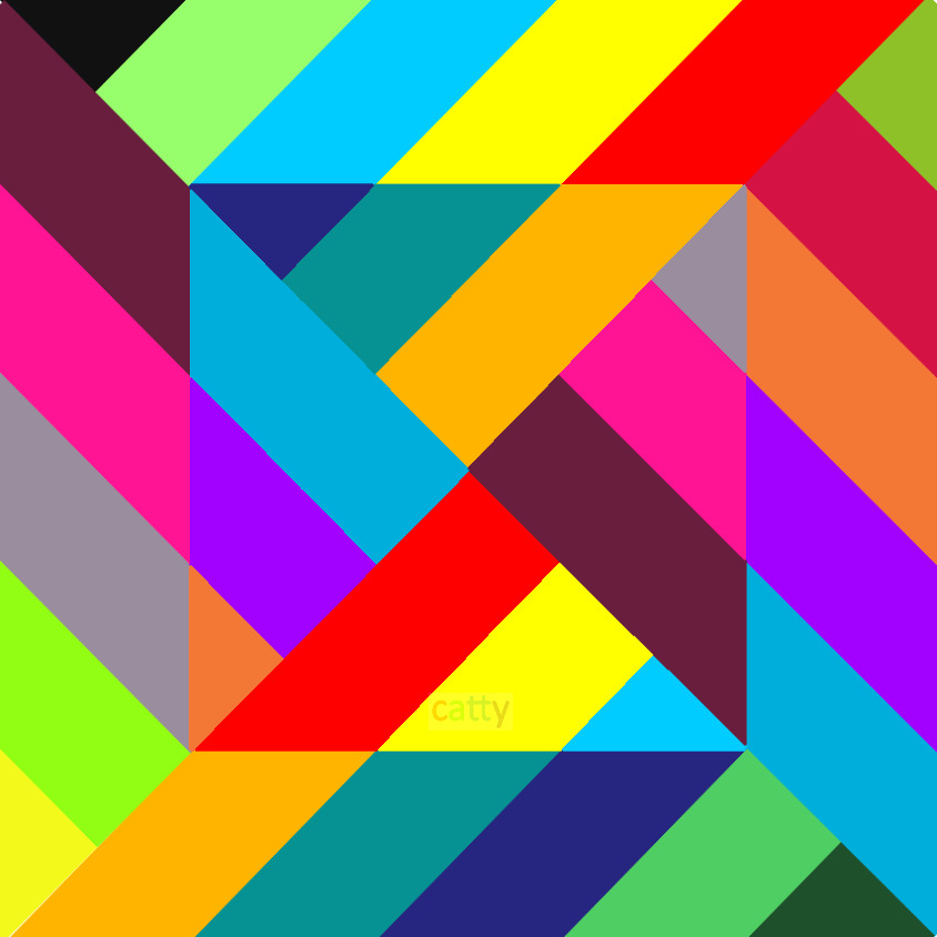 Abstract geometric pattern with colorful diagonal stripes and triangles in bright rainbow hues
