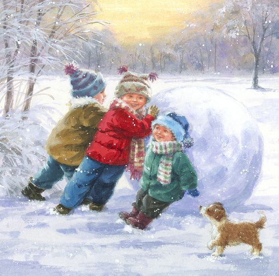 Children Building Snowball