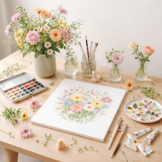 Floral Watercolor Workspace