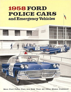 Vintage 1958 Ford police car brochure illustration with patrol vehicles