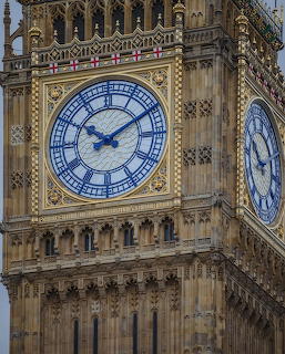 Close-up of Big Ben clock faces on the Elizabeth Tower in London