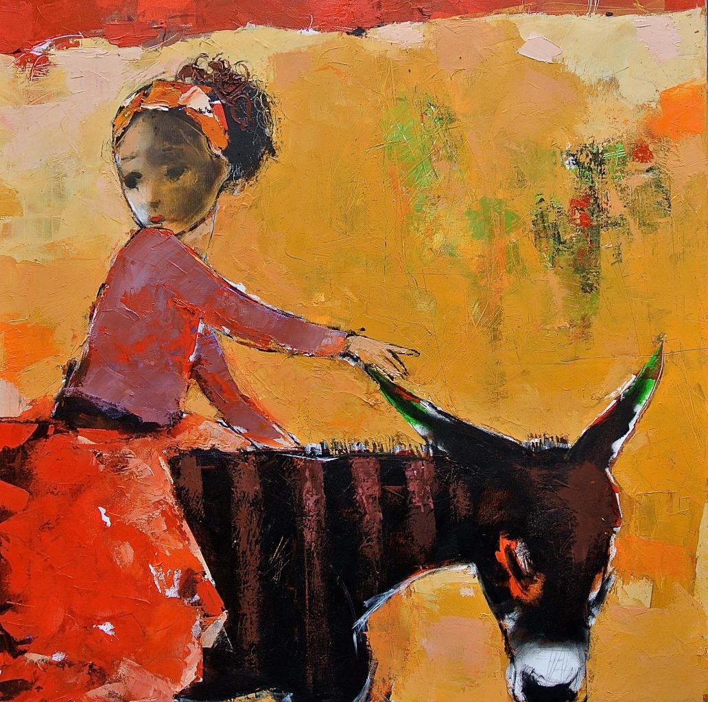 Girl Riding Donkey Painting