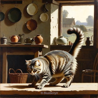 Cat in Rustic Kitchen